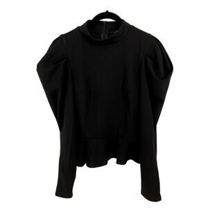 Express Peplum Puff Shoulder Blouse Womens Sz Small Black Long Sleeve Mock Neck